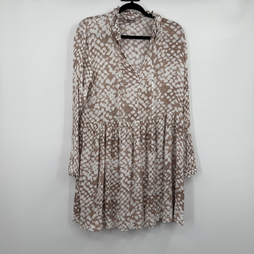 Dress Forum Dress Womens M Beige Animal Print Ruffle Lined Trapeze Swing